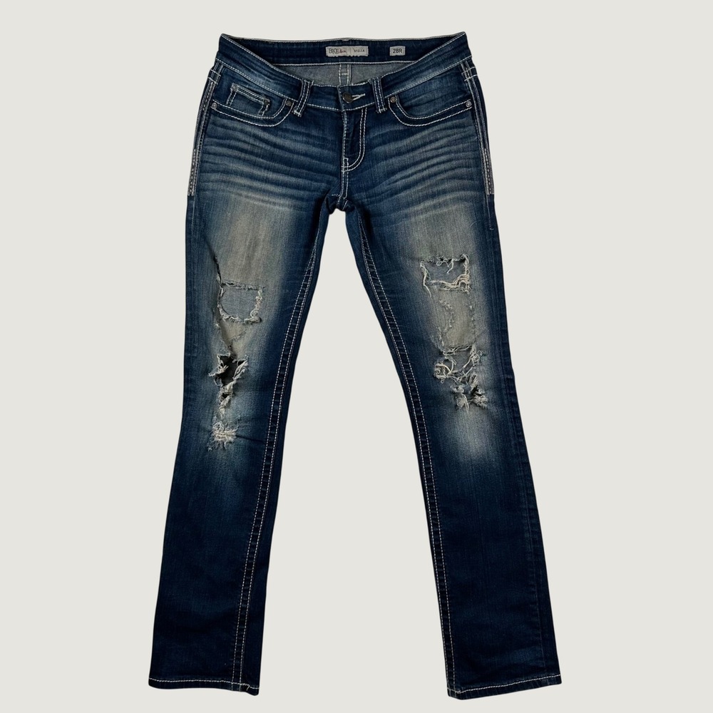 BKE Stella Straight Jeans Womens Distressed Ripped 28R Dark Wash